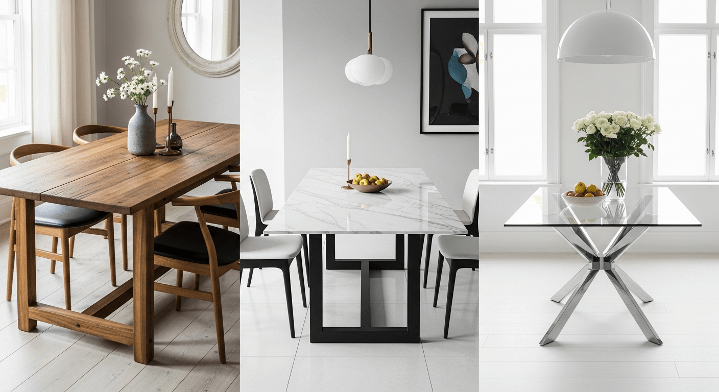 Przewodnik po materiałach: drewno, ceramika czy szkło? - różne style stołów do jadalni