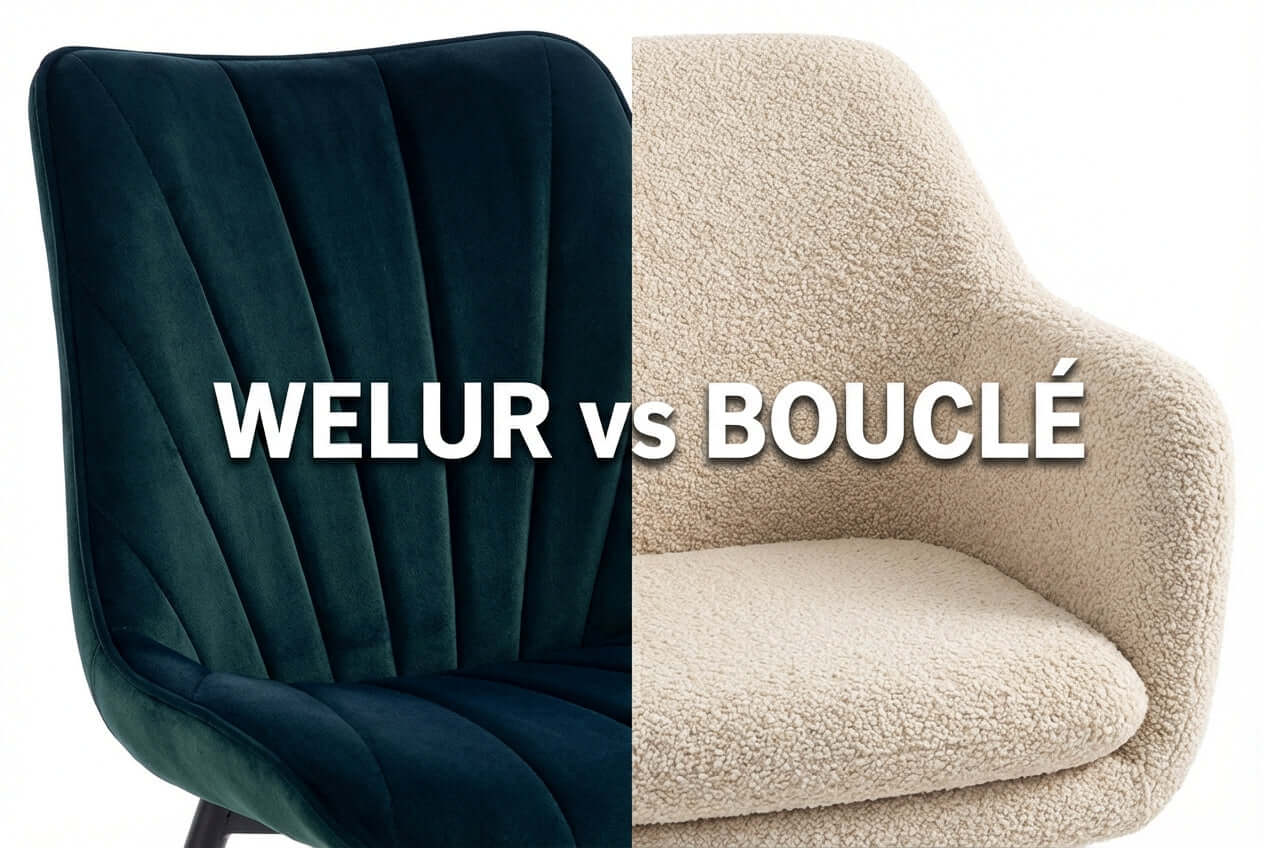 Welur czy Bouclé? Pojedynek gigantów w Twoim wnętrzu. Co wybrać w tym sezonie? Porównanie dwóch stylów mebli.