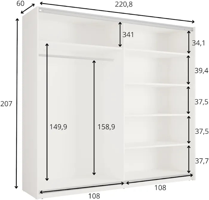 Szafa przesuwna STELLAR 220 cm z lustrem - Kaszmirowy Beż