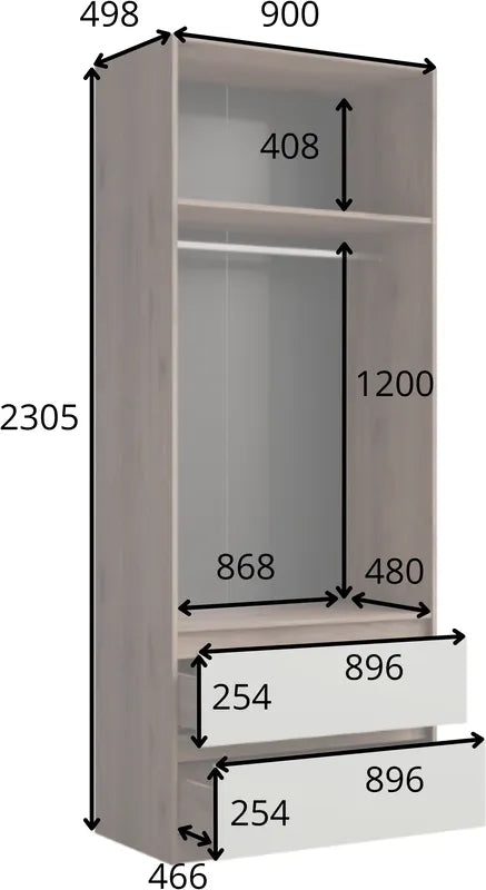 Szafa dwudrzwiowa APOLLO 90 cm - Orzech / Szary