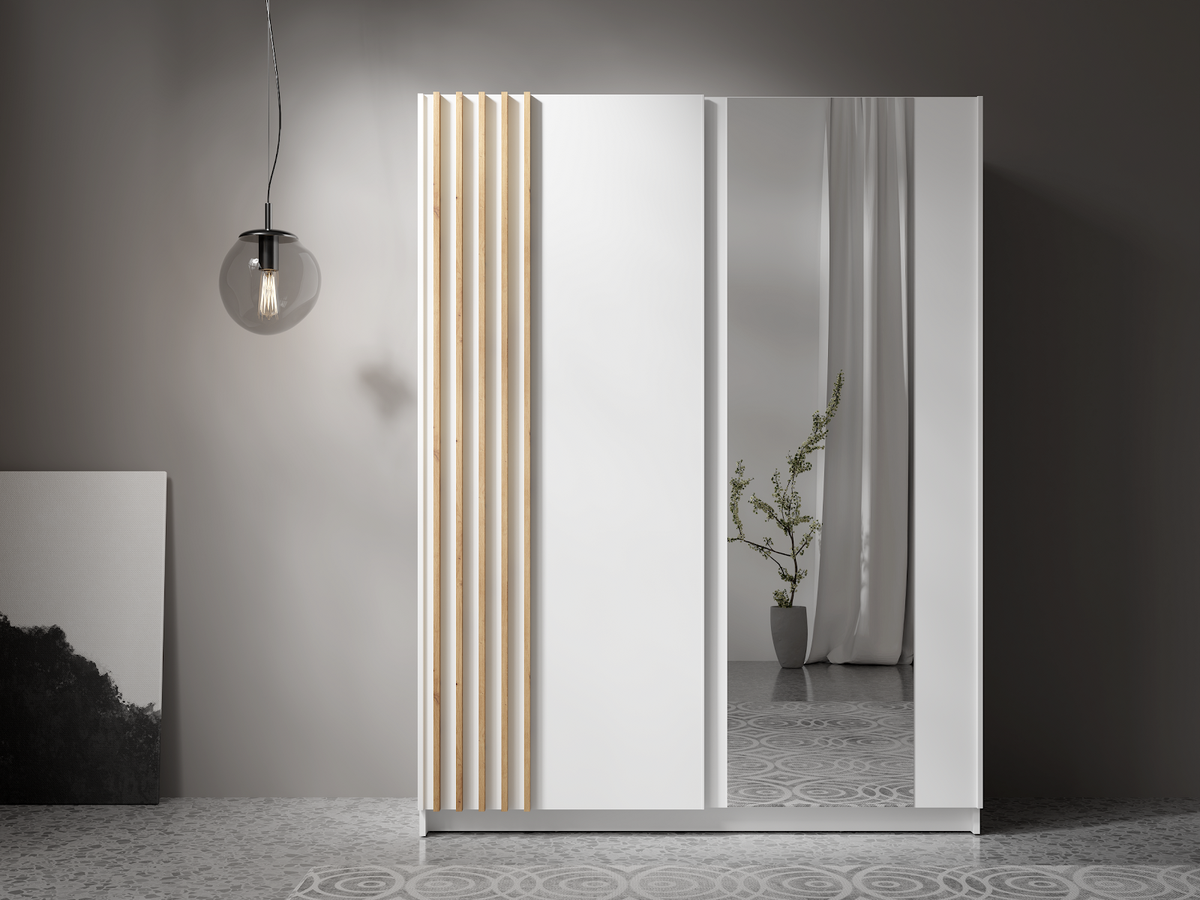 BAYADERO 10 III SZAFA Z LAMELKAMI MDF PRZES. L-150 (2D) Z LUSTREM W10200-BIAŁY LAMINAT R20315-DĄB ARTISAN 10 III FSC B