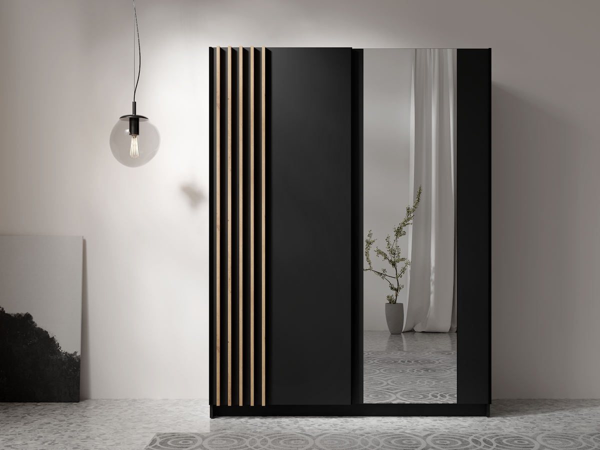 BAYADERO 10 III SZAFA Z LAMELKAMI MDF PRZES. L-150 (2D) Z LUSTREM U12001-CZARNY LAMINAT R20315-DĄB ARTISAN 10 III FSC B