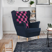 Fotel uszak Carol Duo skandynawski Family Meble granatowo różowy paski by Family Meble