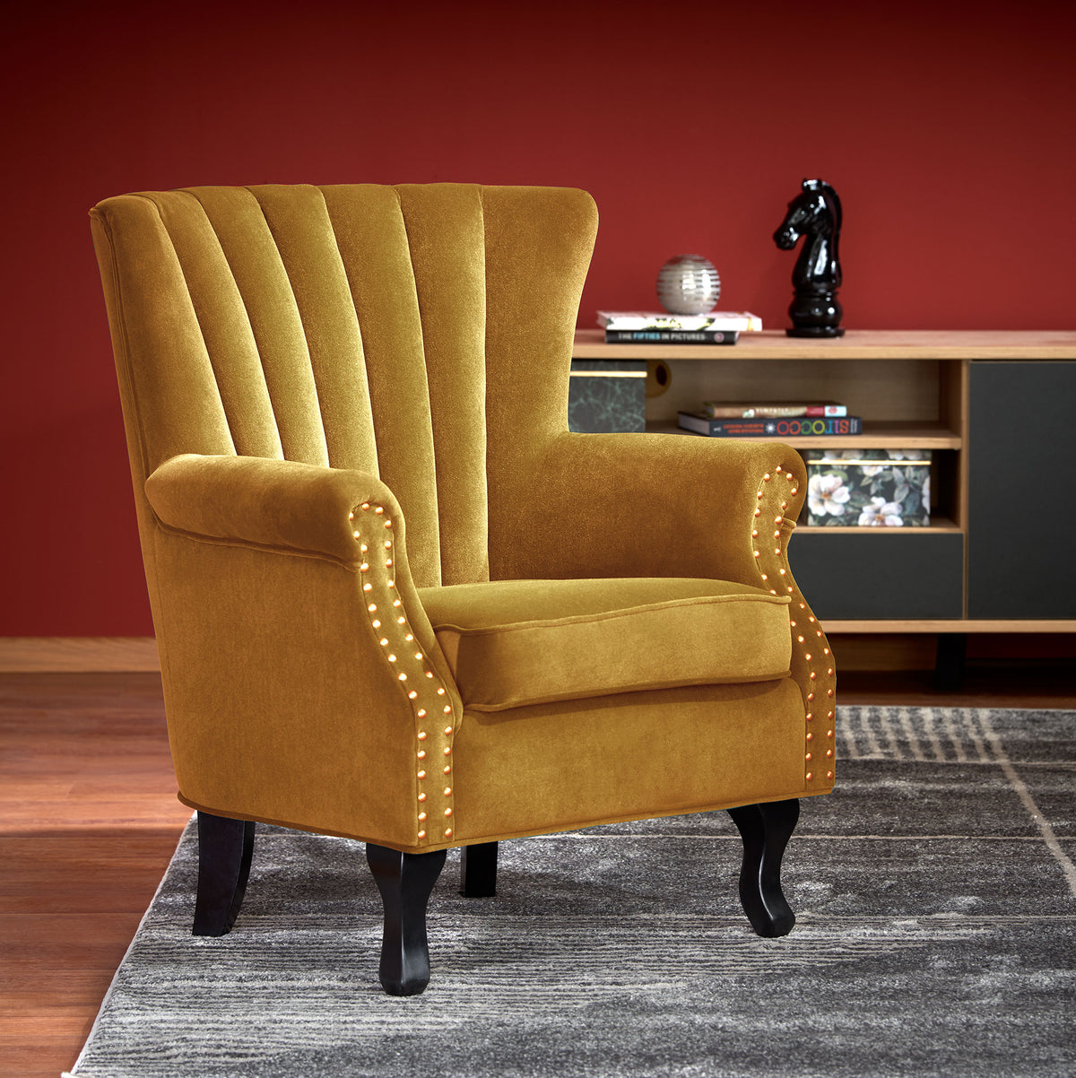 Fotel CHABO - musztardowy / velvet - 2