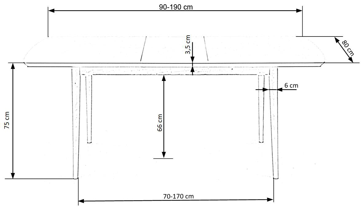 BARRET stół kolor blat - biały mat, nogi - dąb lefkas (90-190x80x75 cm) (1p=1szt) – zdjęcie 10