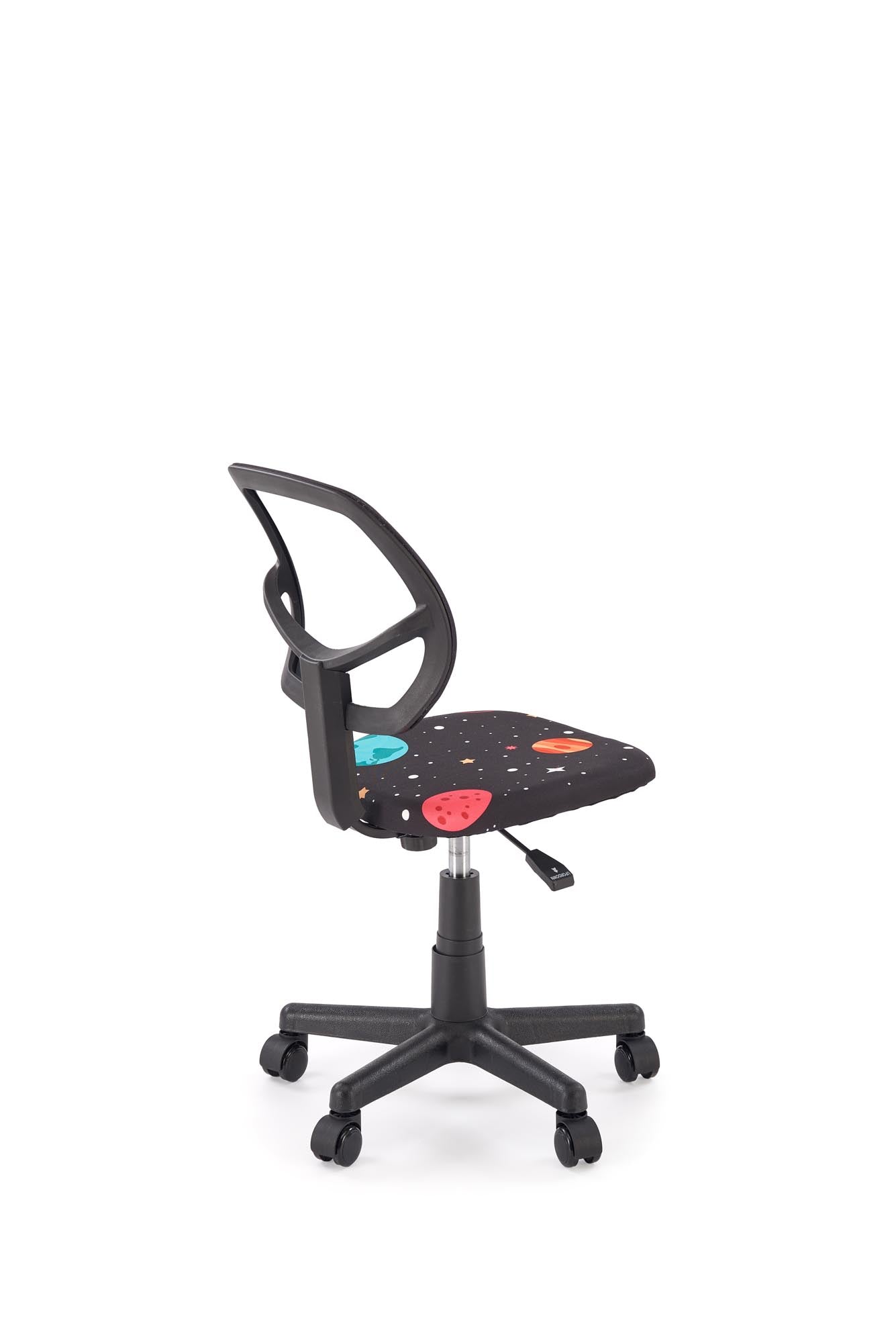 Fotel NIKO – młodzieżowy fotel obrotowy z kolorowym siedziskiem w kropki, idealny do nauki i relaksu.