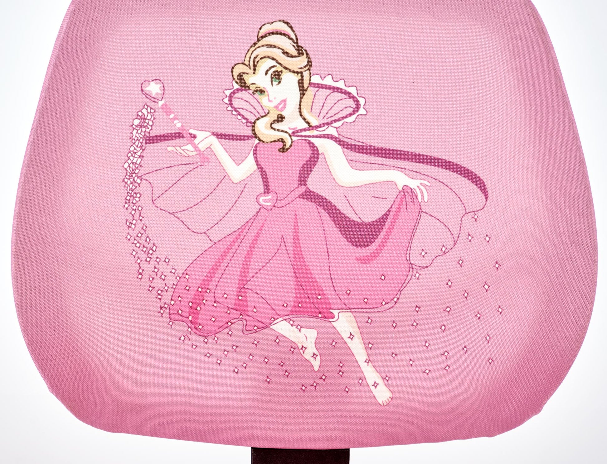 Fotel NIKO Pink - fotel do biurka młodzieżowy różowy z rysunkiem różowej wróżki na tapicerce.