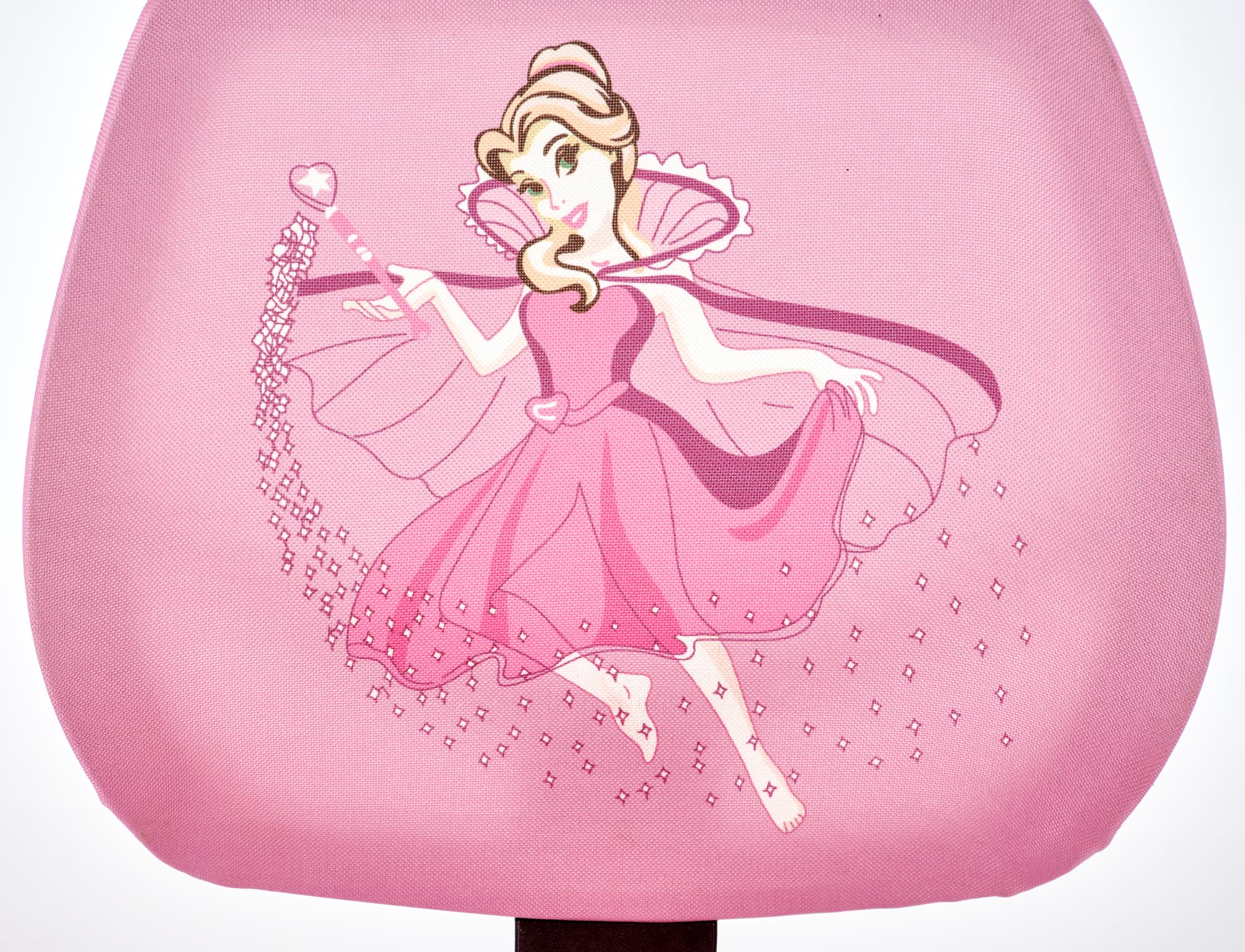 Fotel NIKO Pink - fotel do biurka młodzieżowy różowy z rysunkiem różowej wróżki na tapicerce.