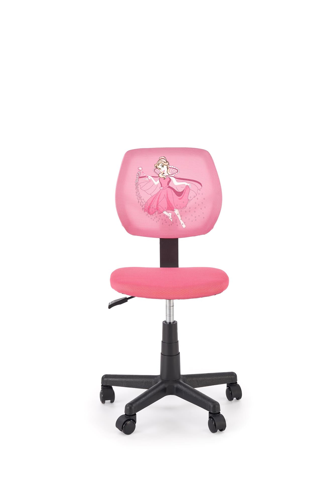 NIKO Pink - fotel do biurka młodzieżowy różowy z różową tapicerką i wzorem baletnicy.