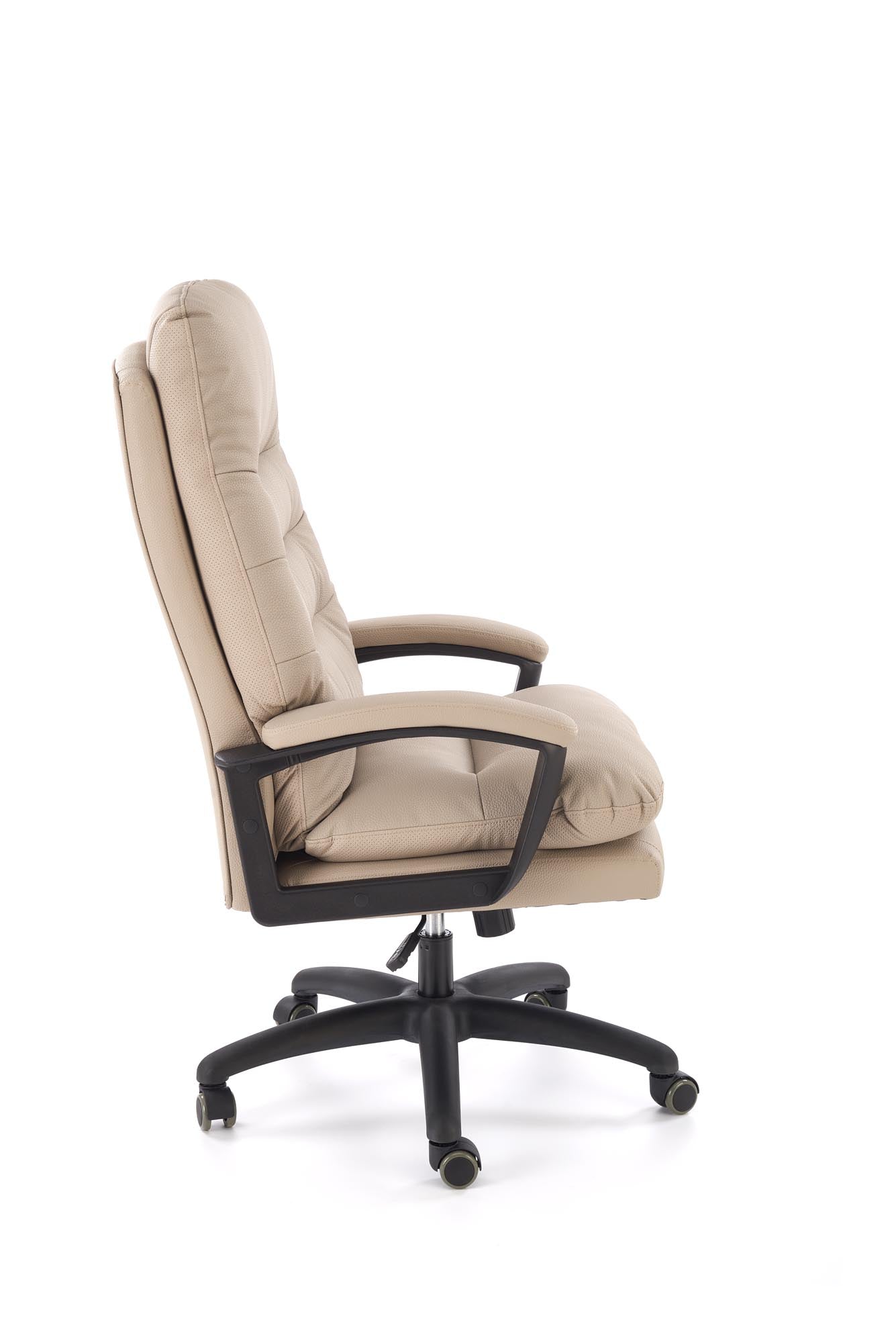 Beżowy Fotel biurowy MONTANA – komfort pracy z klasą, z ergonomicznie wyprofilowanym oparciem i ekoskórą.