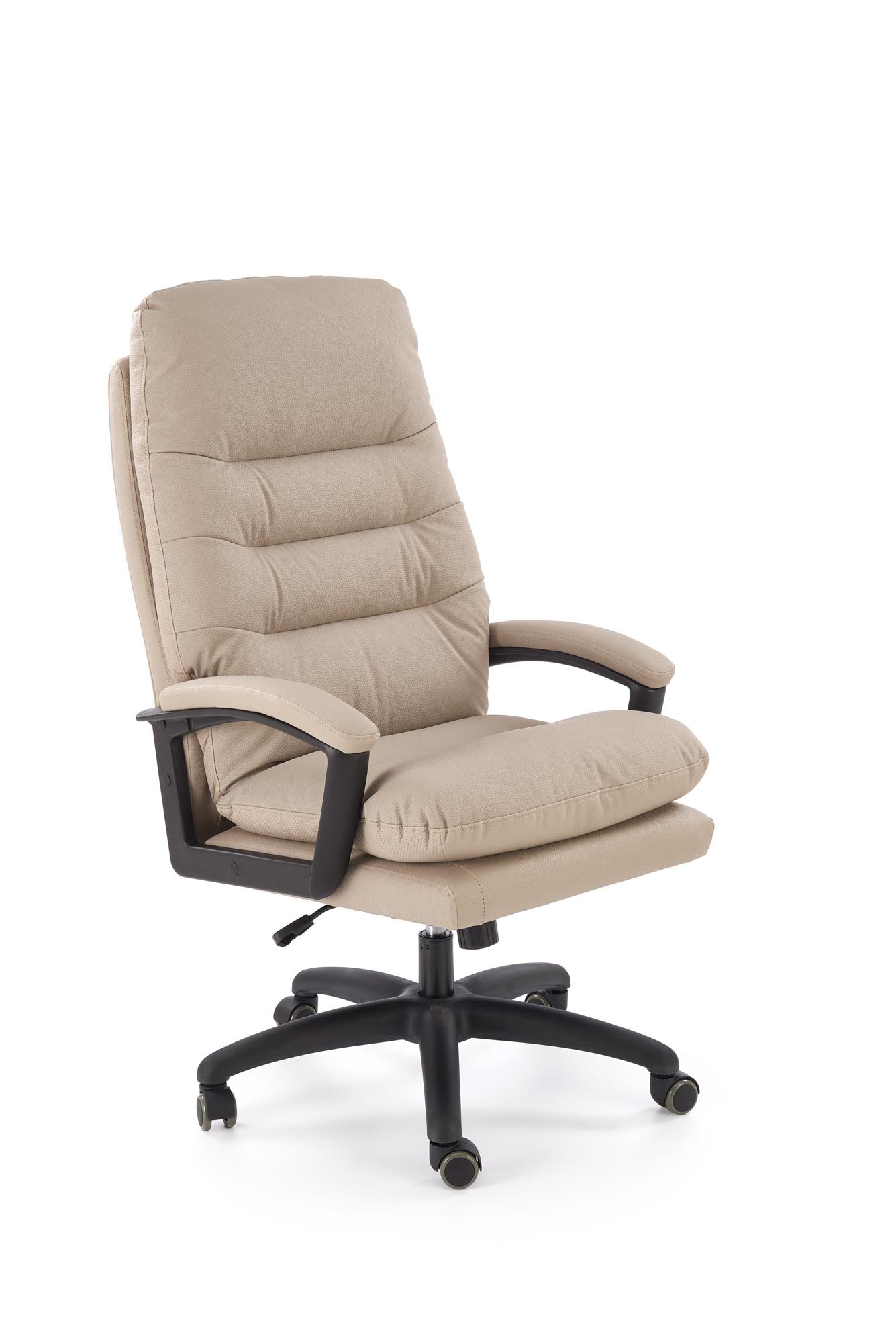 Beżowy Fotel biurowy MONTANA – komfort pracy z klasą na białym tle, elegancki i wygodny.
