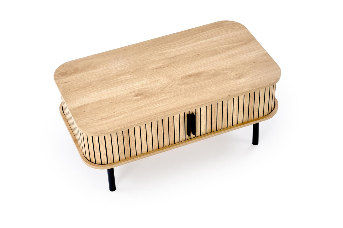 Stolik kawowy ZELIS 90 cm - czarny / beżowy / metal – zdjęcie 4