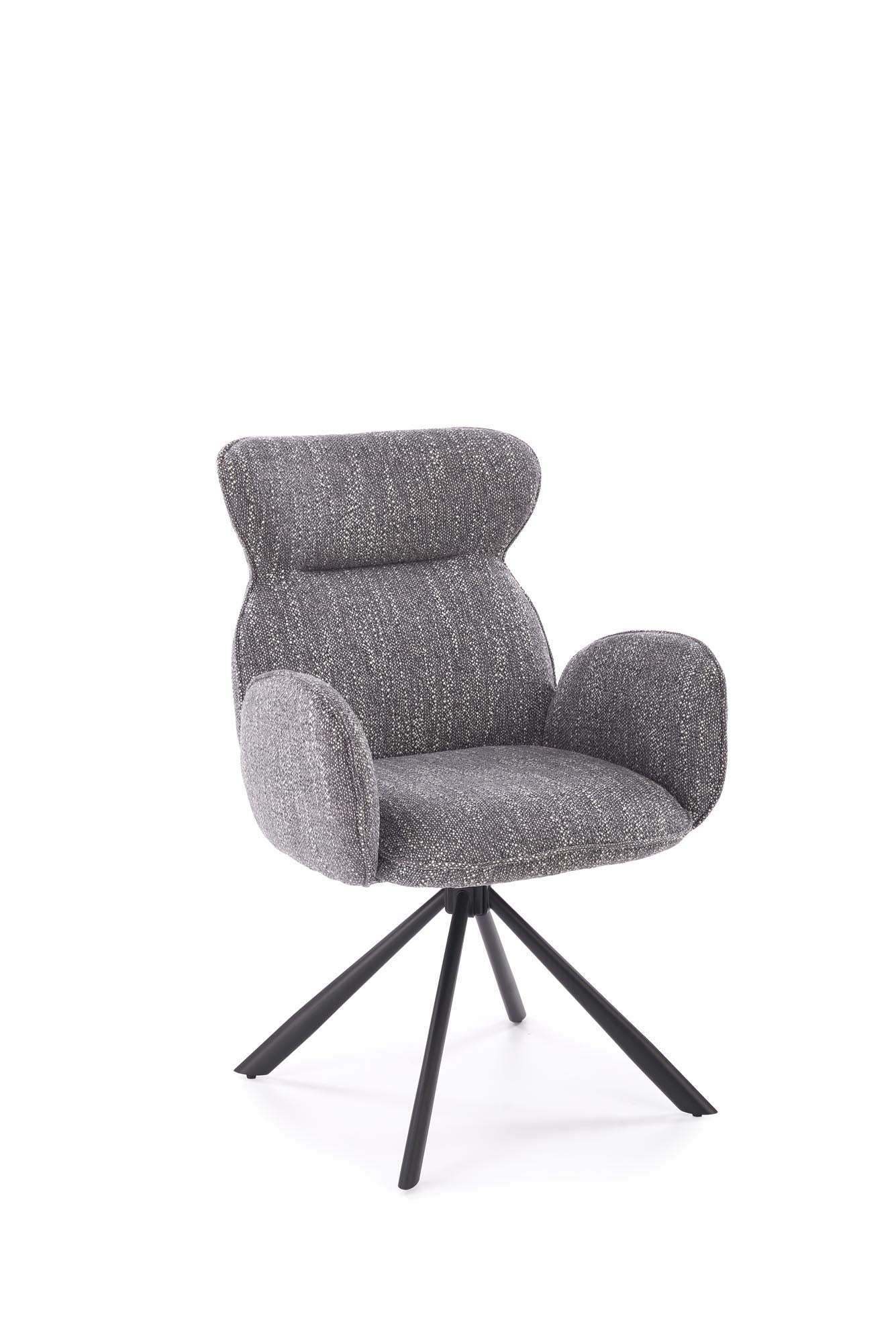 Krzesło PUCHATEK – eleganckie, obrotowe krzesło tapicerowane w popielatym odcieniu