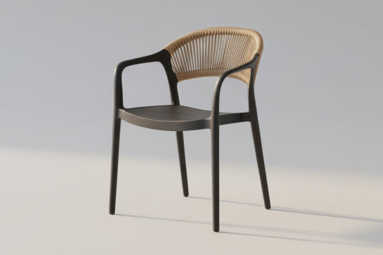 Krzesło MURAK – designerskie krzesło w stylu boho czarno-naturalne z plecionymi detalami.