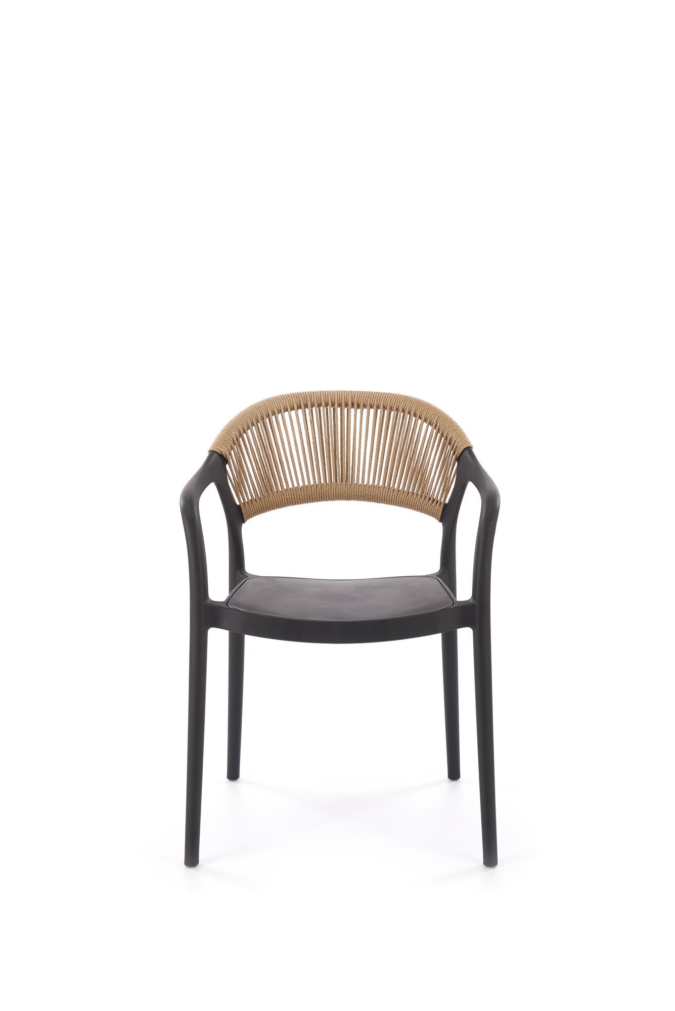 Krzesło MURAK – designerskie krzesło w stylu boho czarno-naturalne z naturalnym akcentem plecionki.