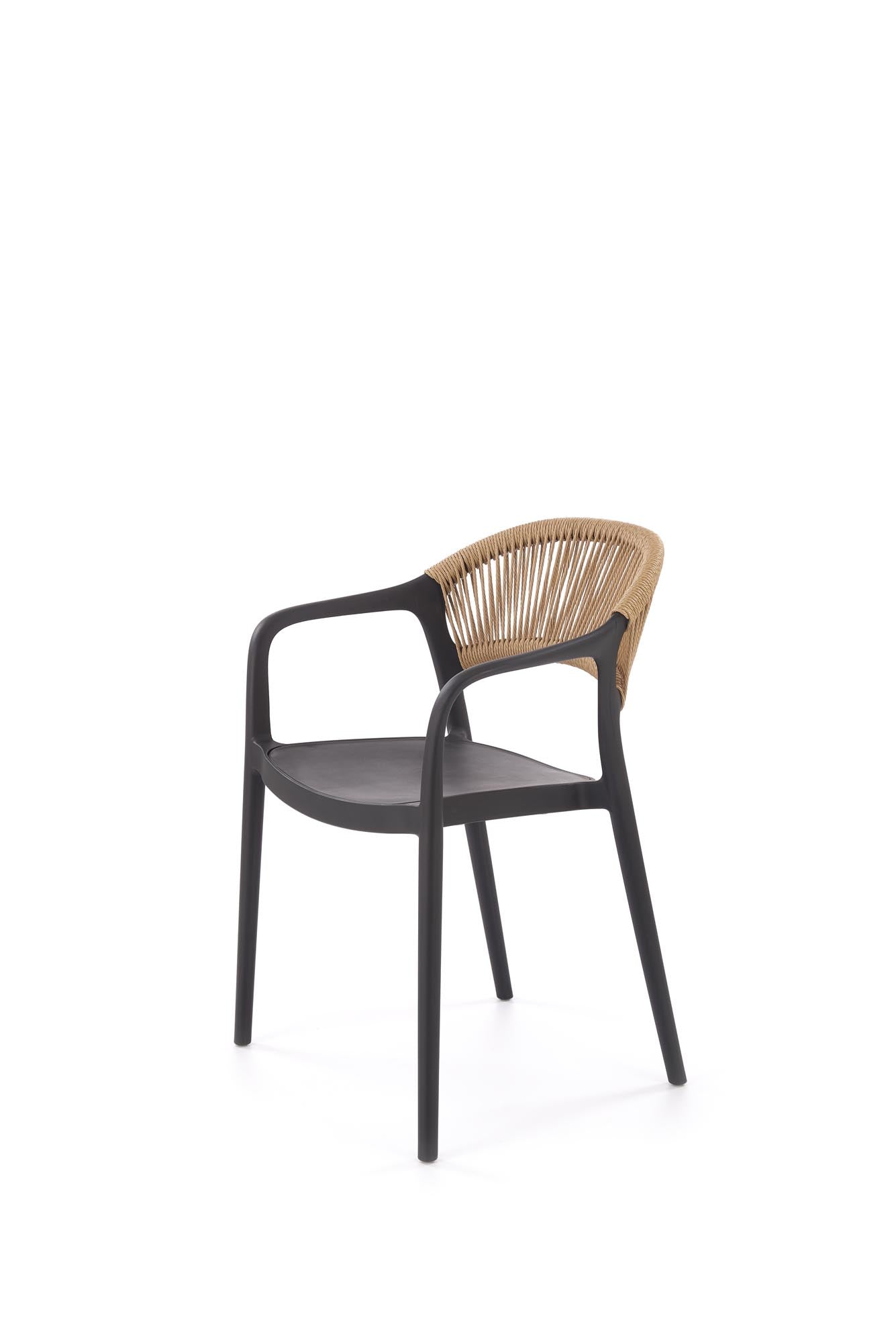 Krzesło MURAK – designerskie krzesło w stylu boho czarno-naturalne z plecionką i czarnym stelażem.