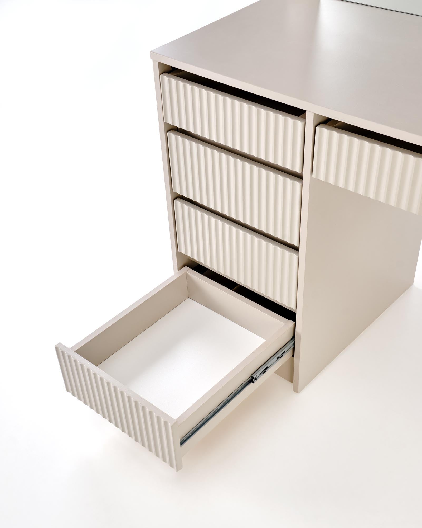 Toaletka STARKA XL - kolor ecru z otwartą szufladą i eleganckim designem, idealna do sypialni.