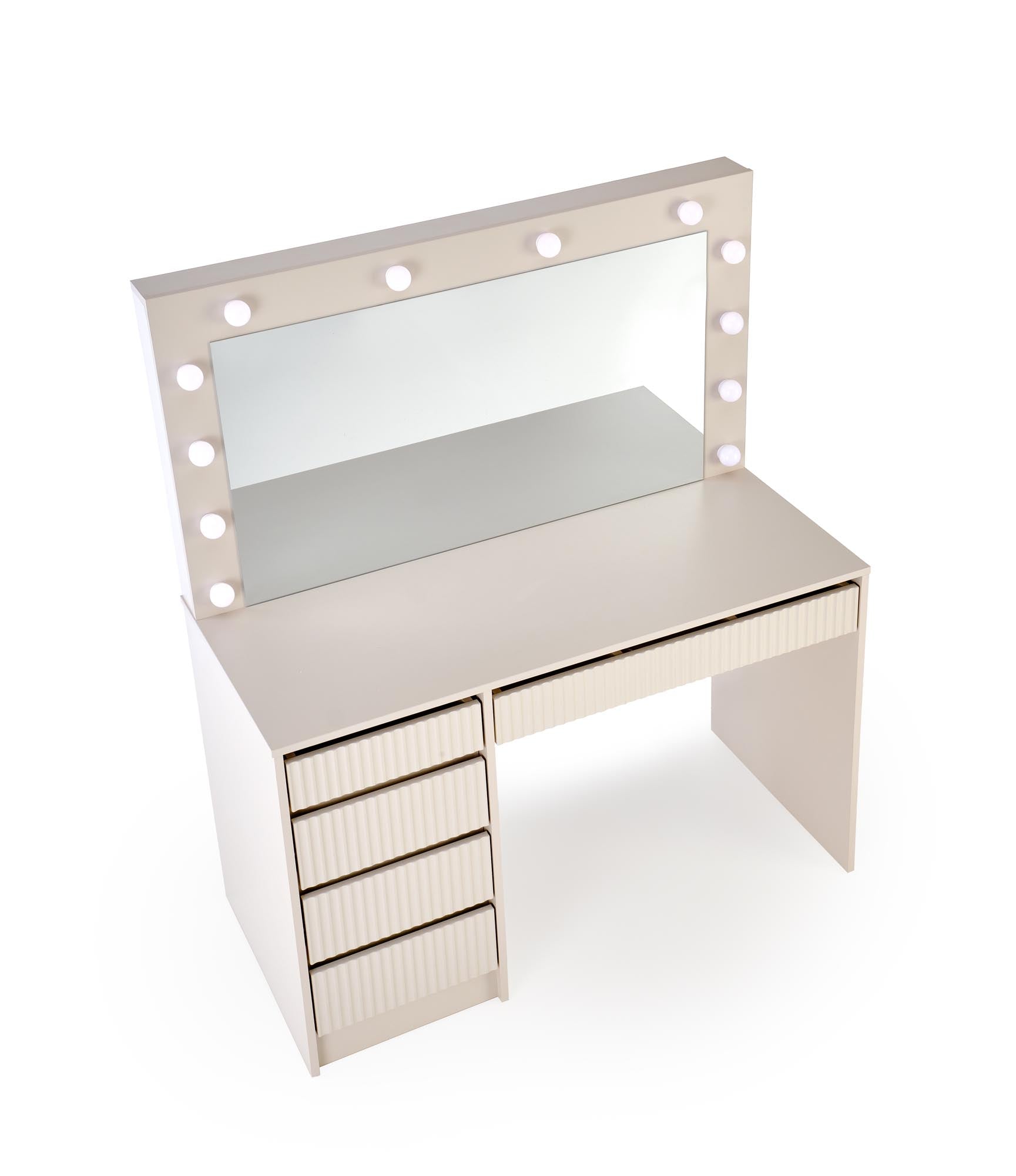 Toaletka STARKA XL - kolor ecru z lustrami LED, elegancka i stylowa w jasnym odcieniu, idealna do sypialni.