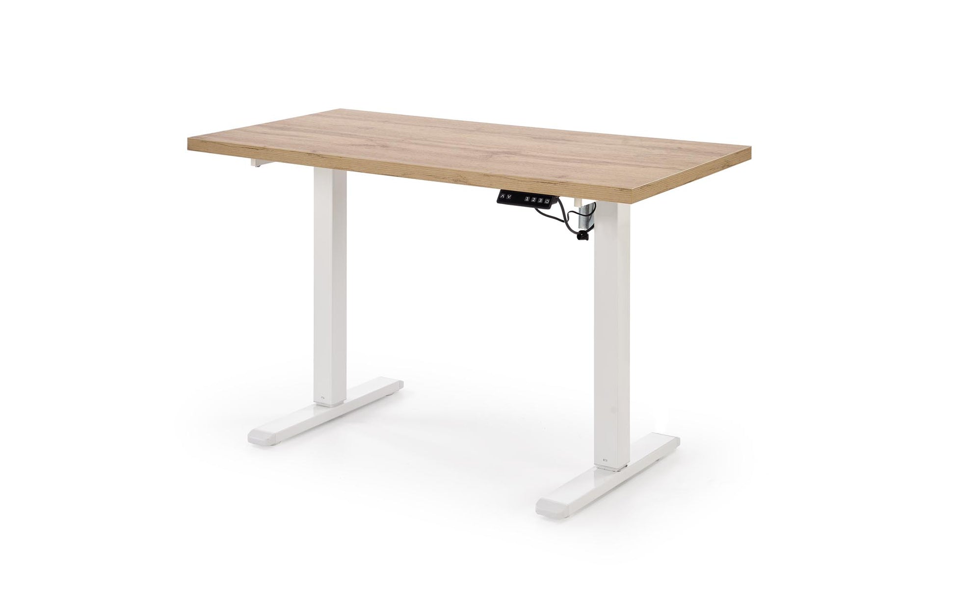 Biurko REGUS z funkcją regulacji wysokości, nowoczesne biurko do home office z eleganckim drewnianym blatem.
