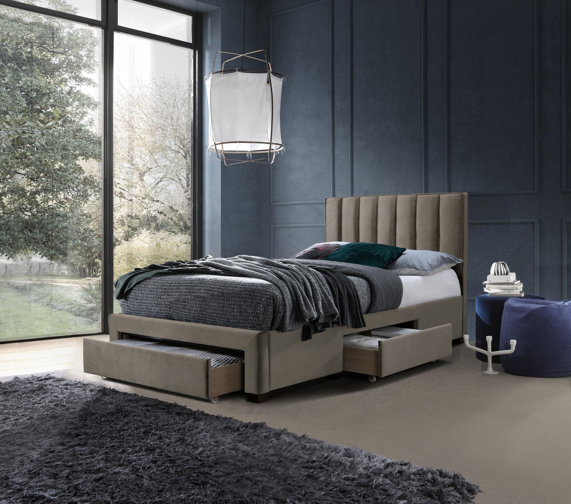 GRACE 120 łóżko z szufladami beżowy velvet (3p=1szt) - 1