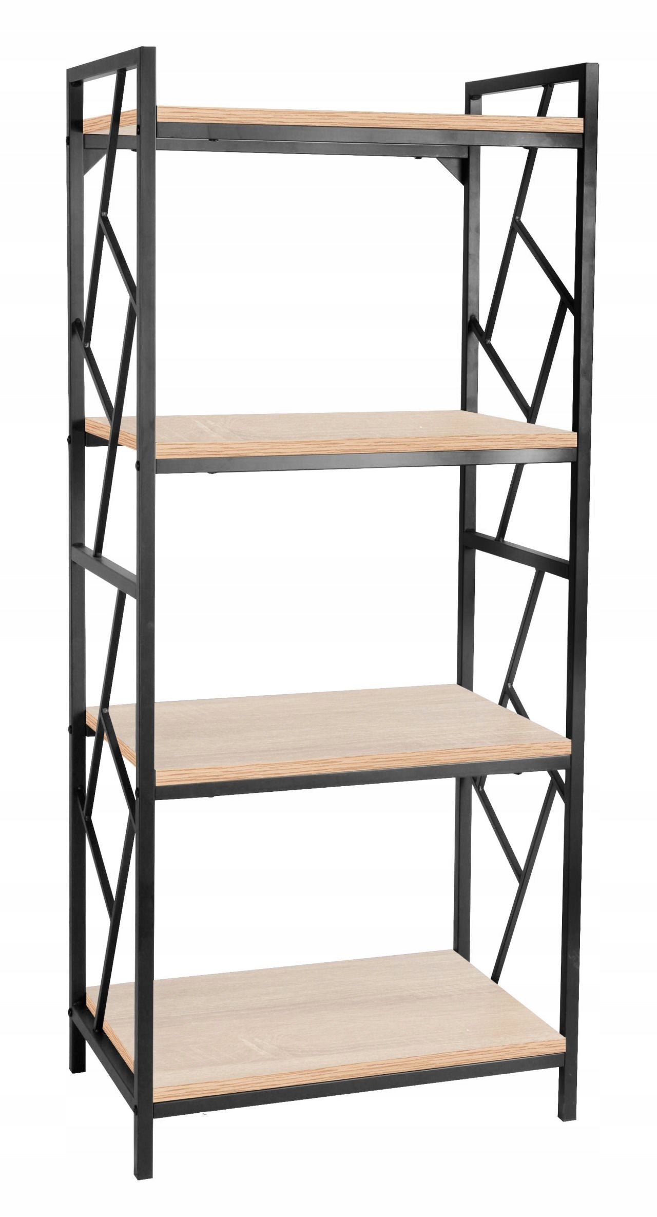Regał MINIMALISTYCZNY Dąb SONOMA 4 Półki CZARNY Metalowy STELAŻ Furnitex