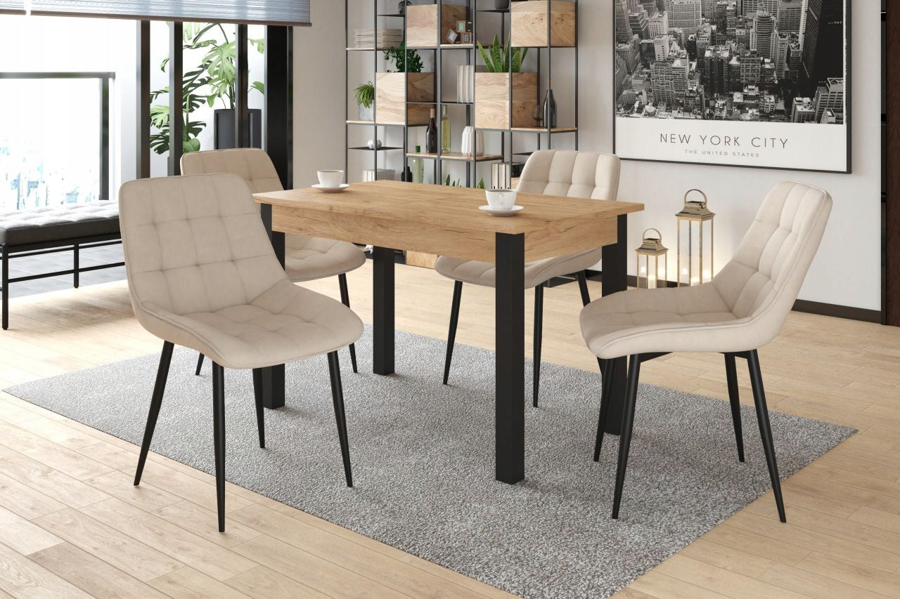 Beżowe Krzesło Welurowe Tapicerowane Pikowane Furnitex do Jadalni Loft Nowoczesne