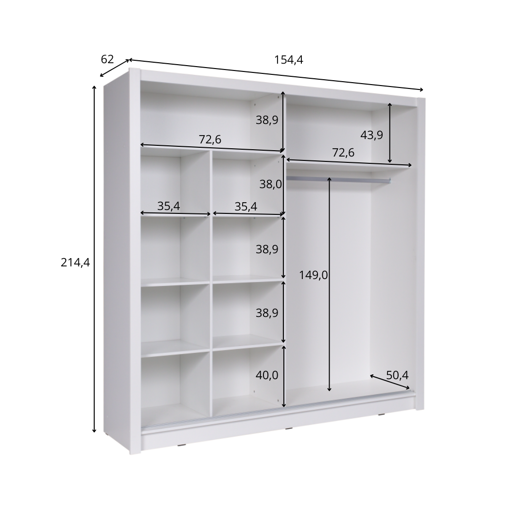 Szafa dwudrzwiowa LYNX 154 cm z lustrem - Dąb Sonoma