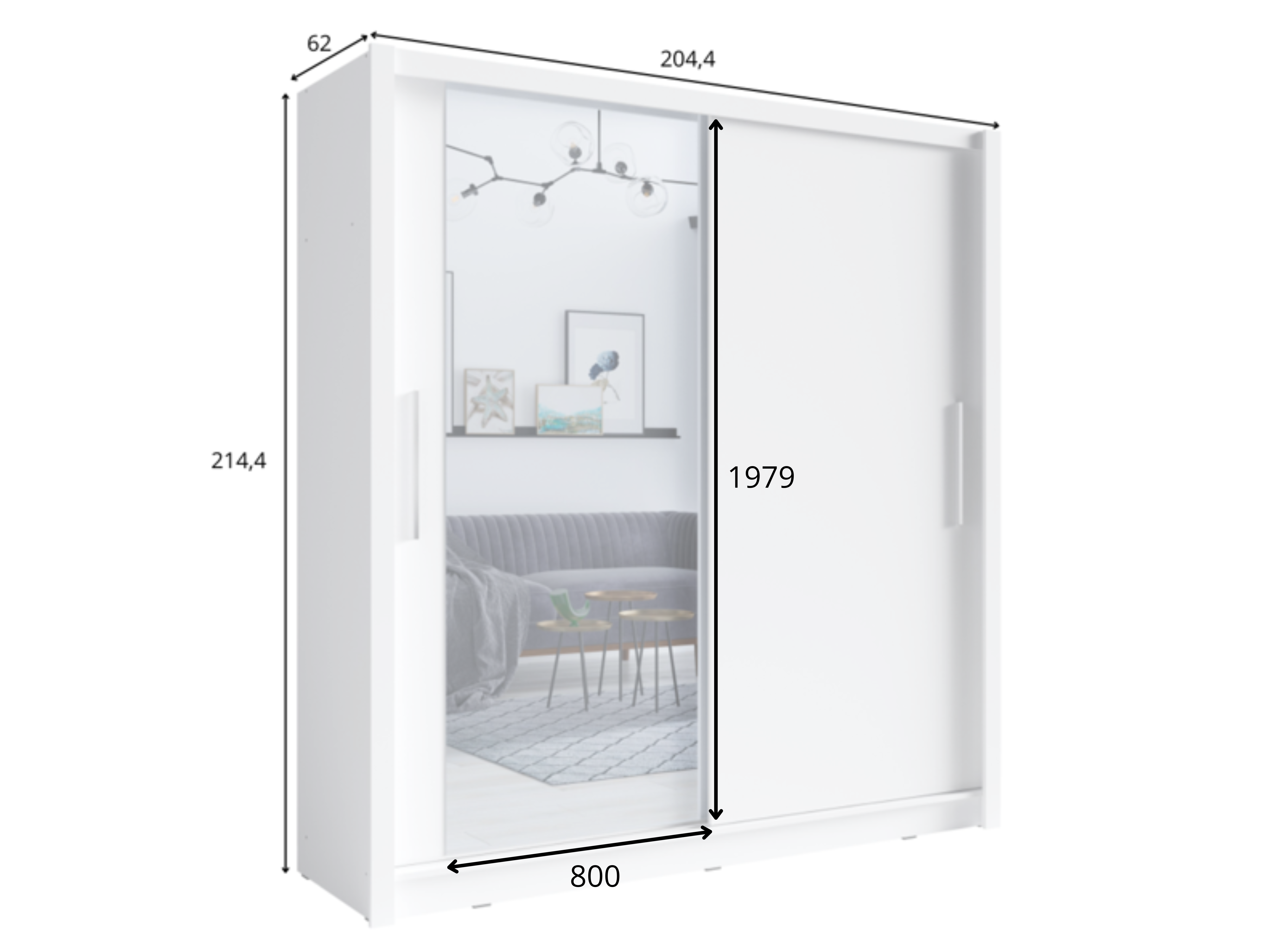 Szafa dwudrzwiowa LYNX 204 cm z lustrem - Dąb Sonoma