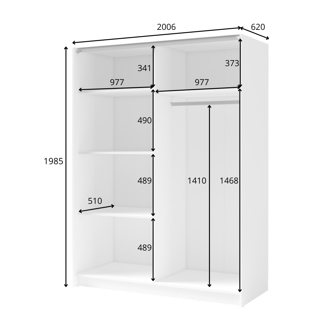Szafa przesuwna AXION 200 cm z lustrem - Czarny / Dąb Artisan