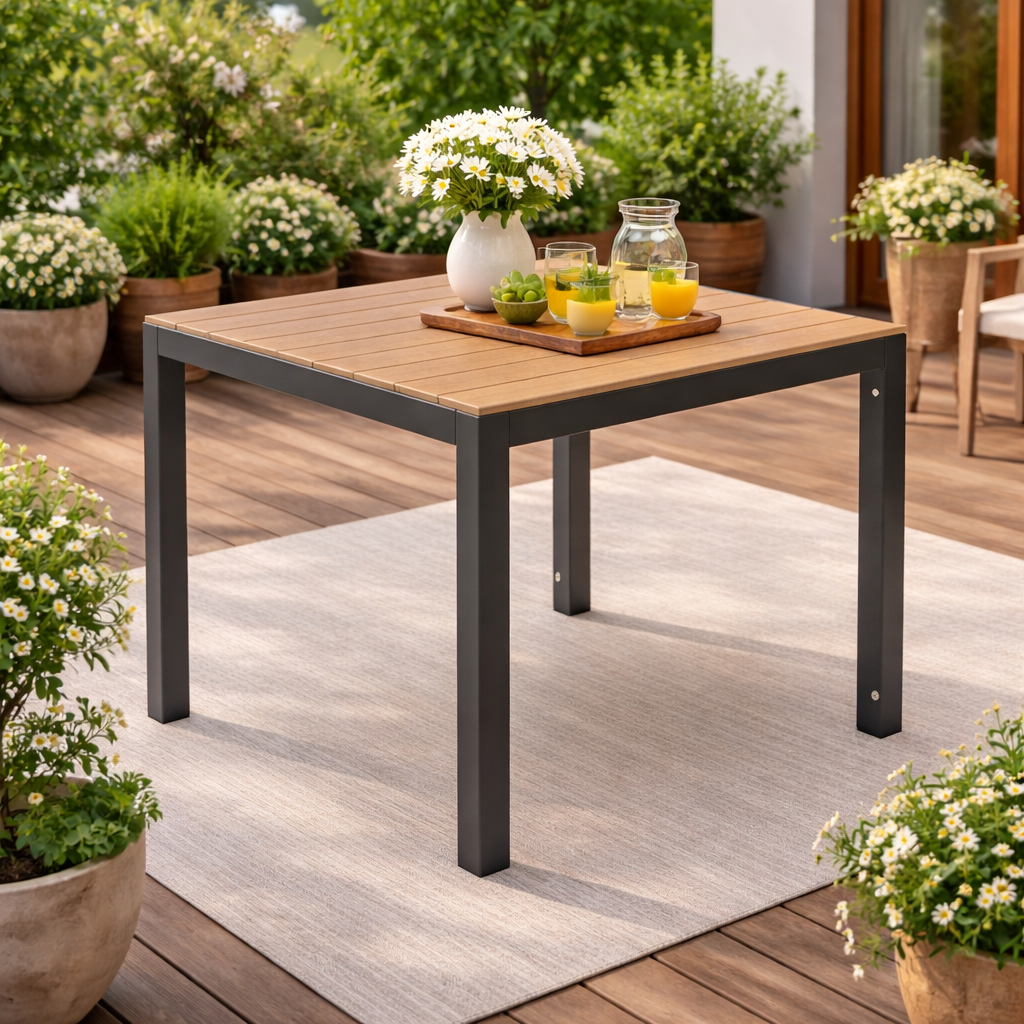 Stół ogrodowy GARDA kwadratowy - kolor brązowy i czarny