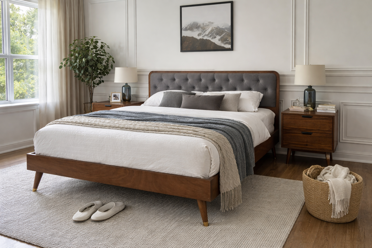 Łóżko DRENIK 140cm - kolor ciemny orzech i popielaty