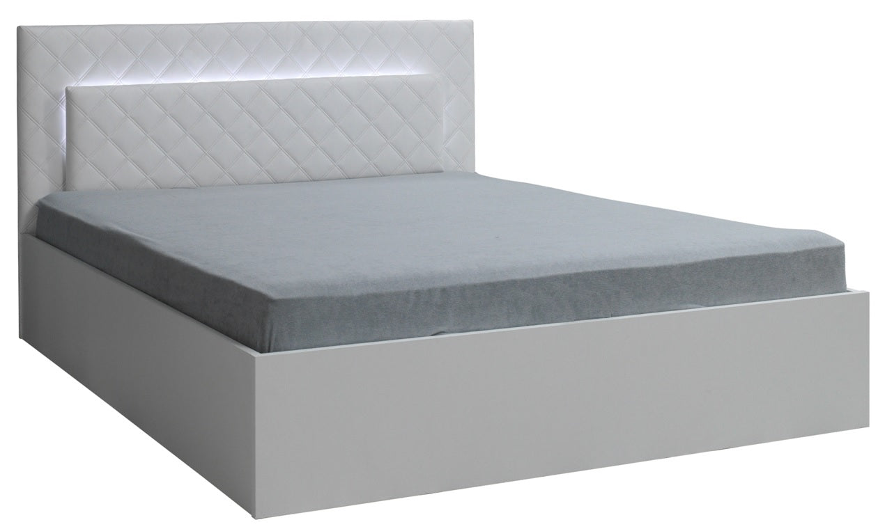 Łóżko 180x200 ADIL z pojemnikiem i LED - Biały Alpejski