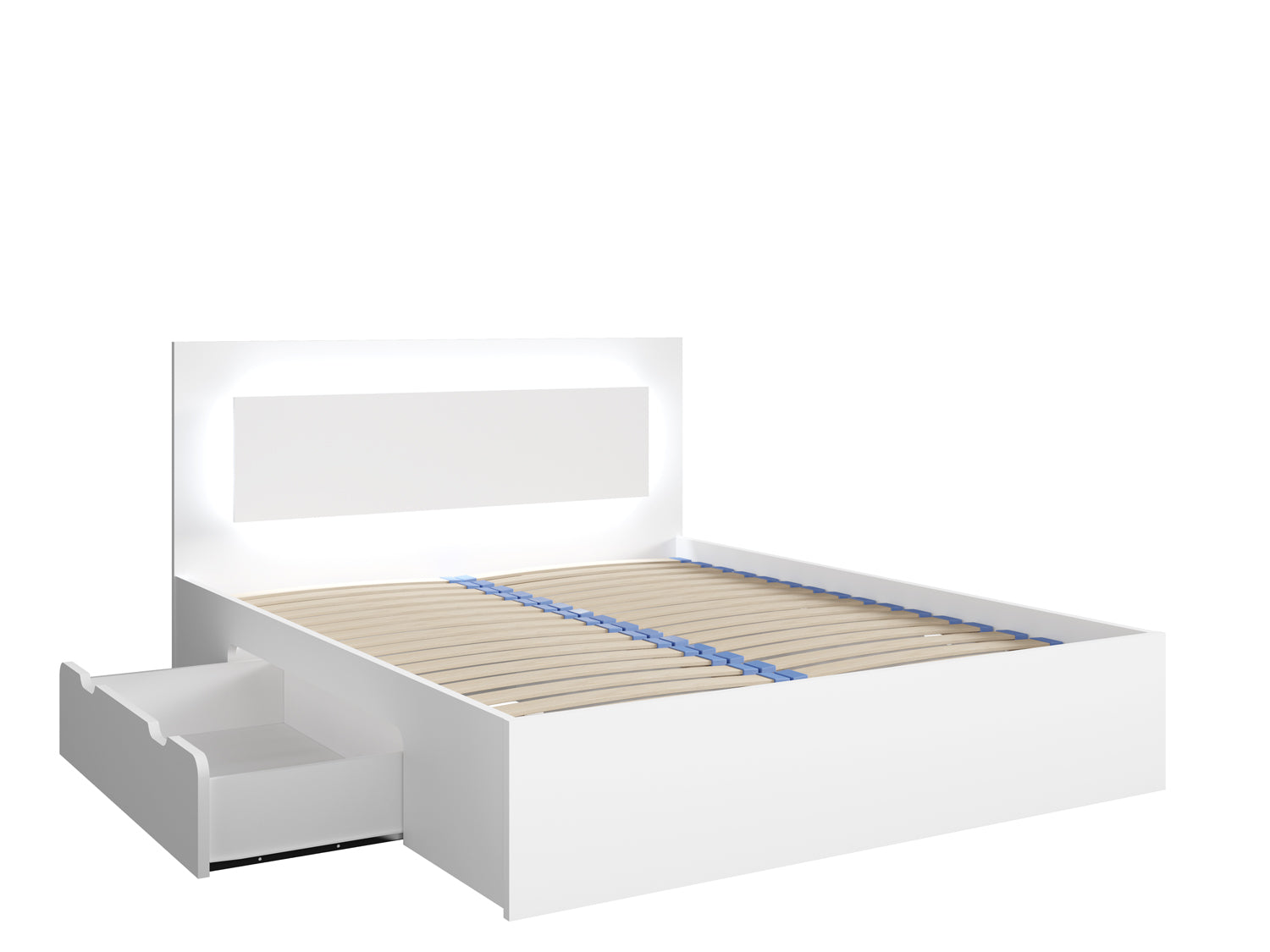 Łóżko 160x200 SIRIUS z szufladami i LED - Biały