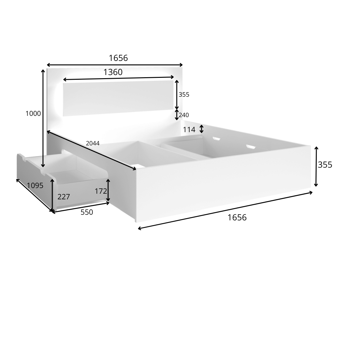 Łóżko 160x200 SIRIUS z szufladami i LED - Dąb Wellington
