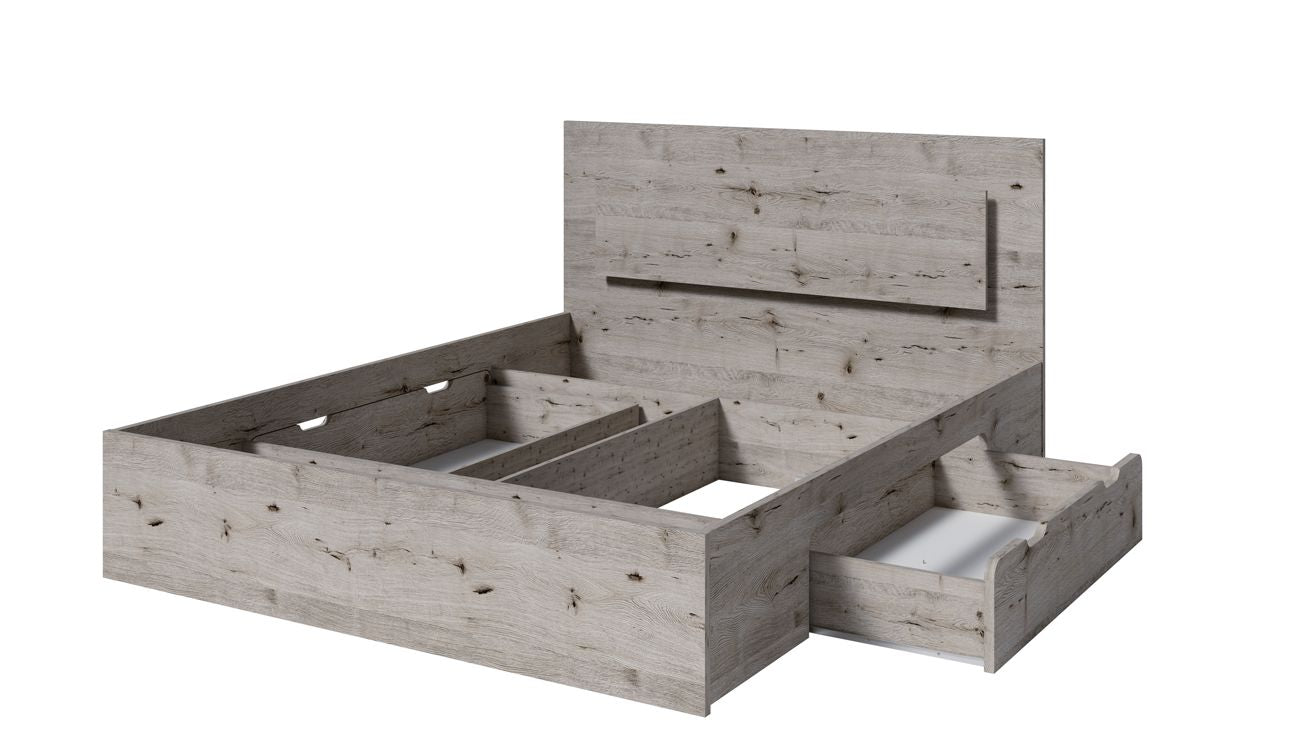 Łóżko 160x200 SIRIUS z szufladami i LED - Dąb Wellington