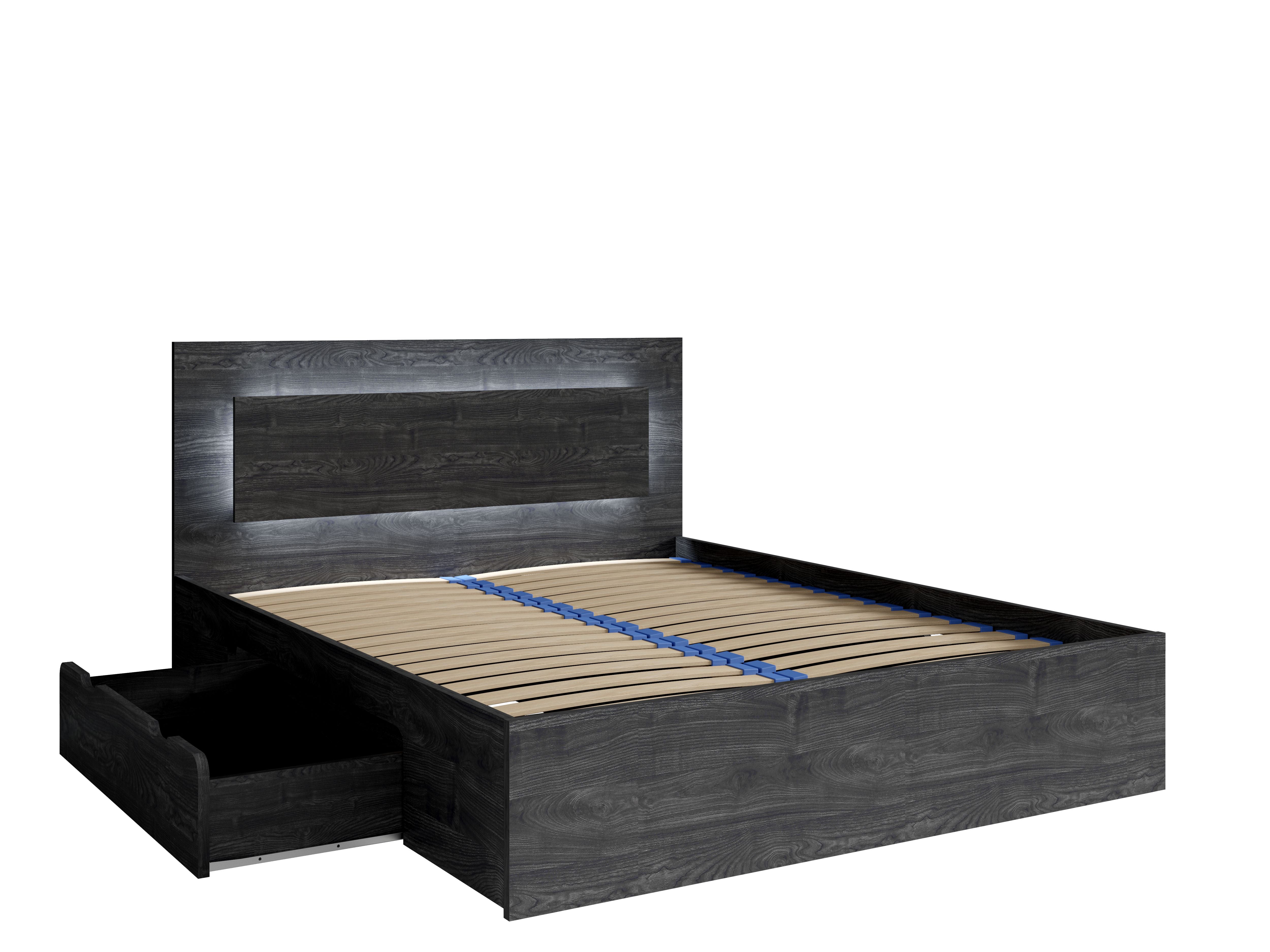 Łóżko 180x200 SIRIUS z szufladami i LED - Jesion Portland Czarny
