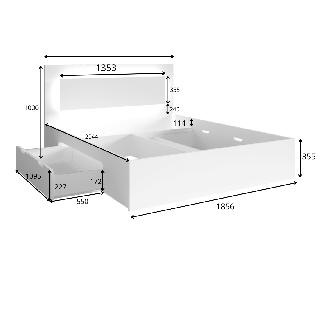 Łóżko 180x200 SIRIUS z szufladami i LED - Dąb Wellington