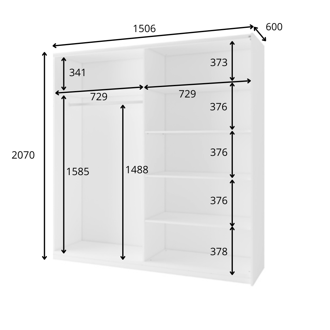 Szafa przesuwna 150 cm MENSA - Kolor Biały