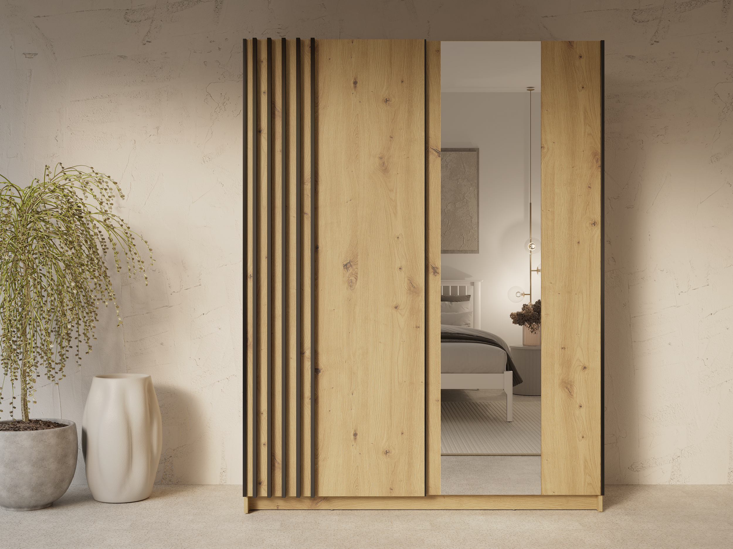 Szafa przesuwna AXION 150 cm z lustrem - Dąb Artisan