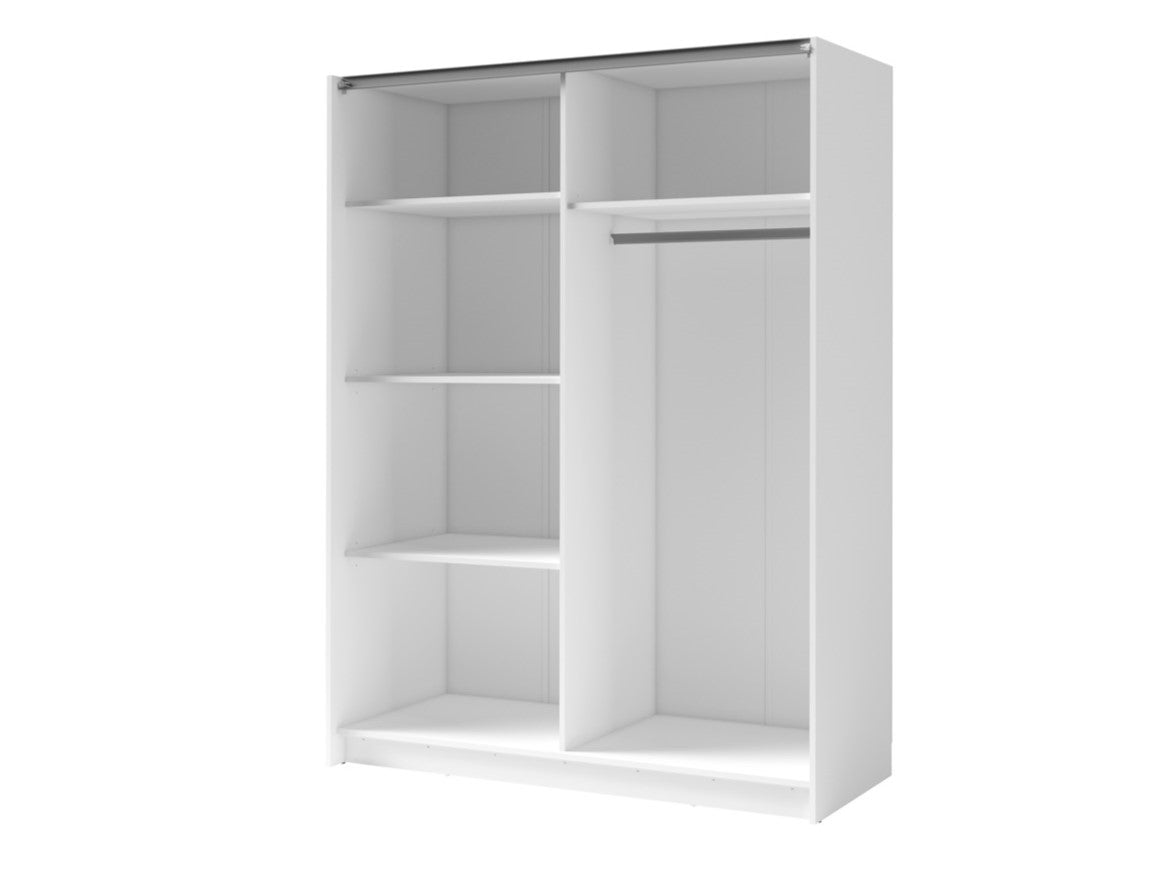 Szafa przesuwna AXION 150 cm z lustrem i lamelami - Biały / Dąb Artisan
