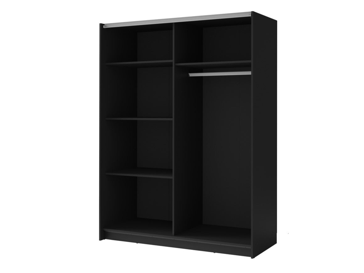 Szafa przesuwna AXION 150 cm z lustrem i lamelami - Czarny / Dąb Artisan