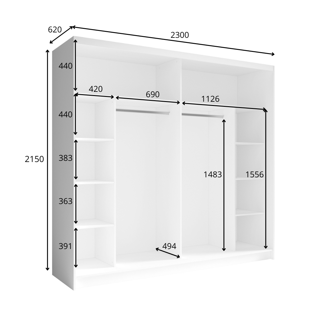 Szafa przesuwna SIRIUS 230 cm - Szary Grafit