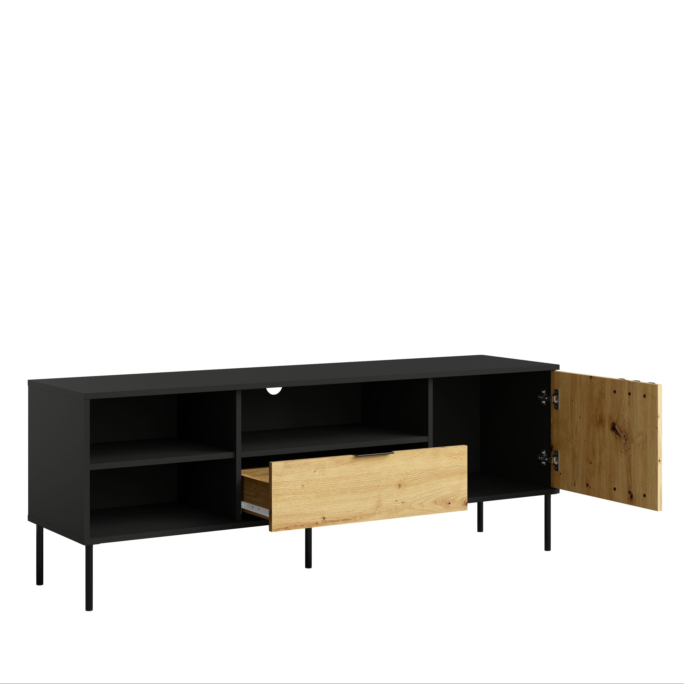 Szafka RTV LUMINA 160 cm - Czarny Onyx / Dąb Artisan