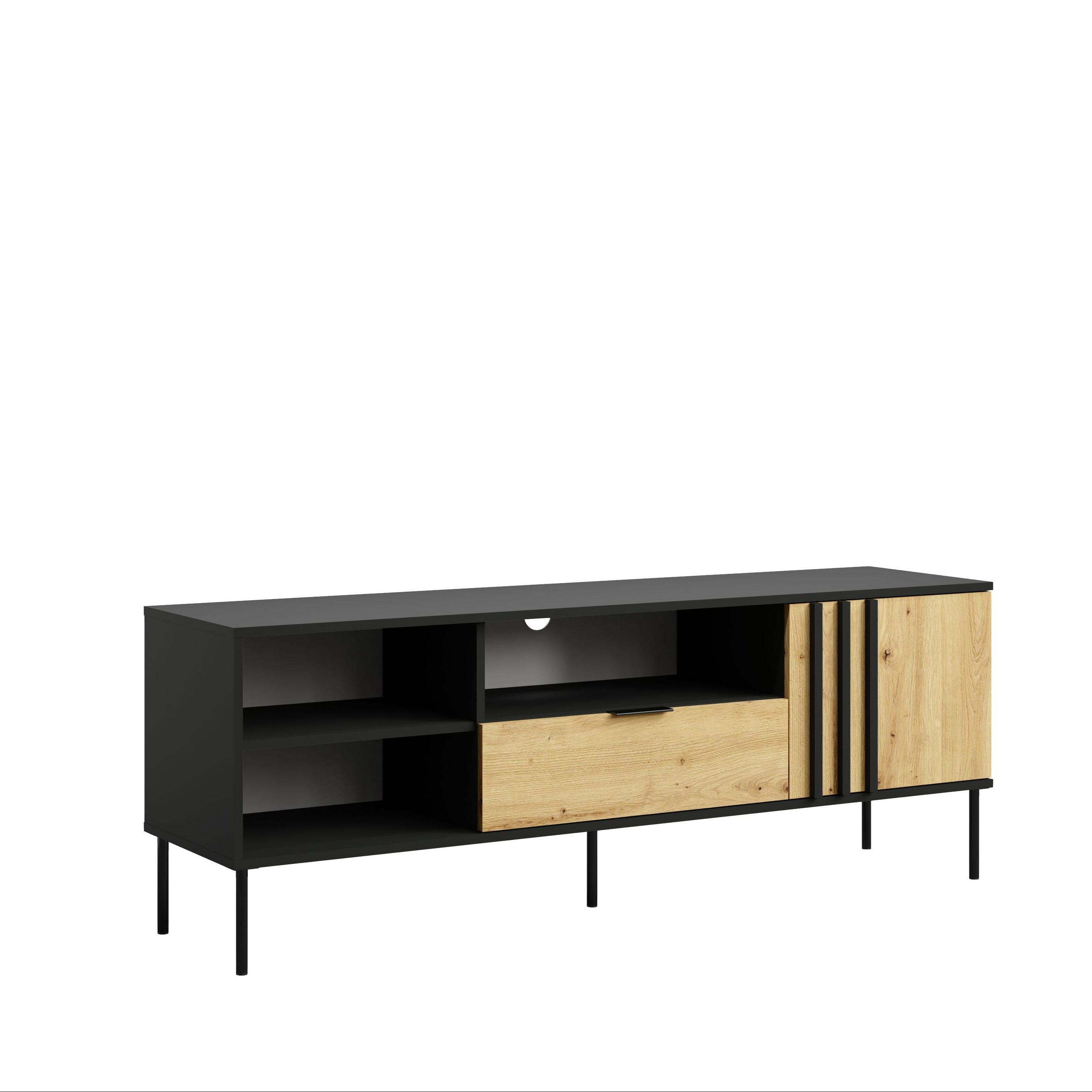 Szafka RTV LUMINA 160 cm - Czarny Onyx / Dąb Artisan