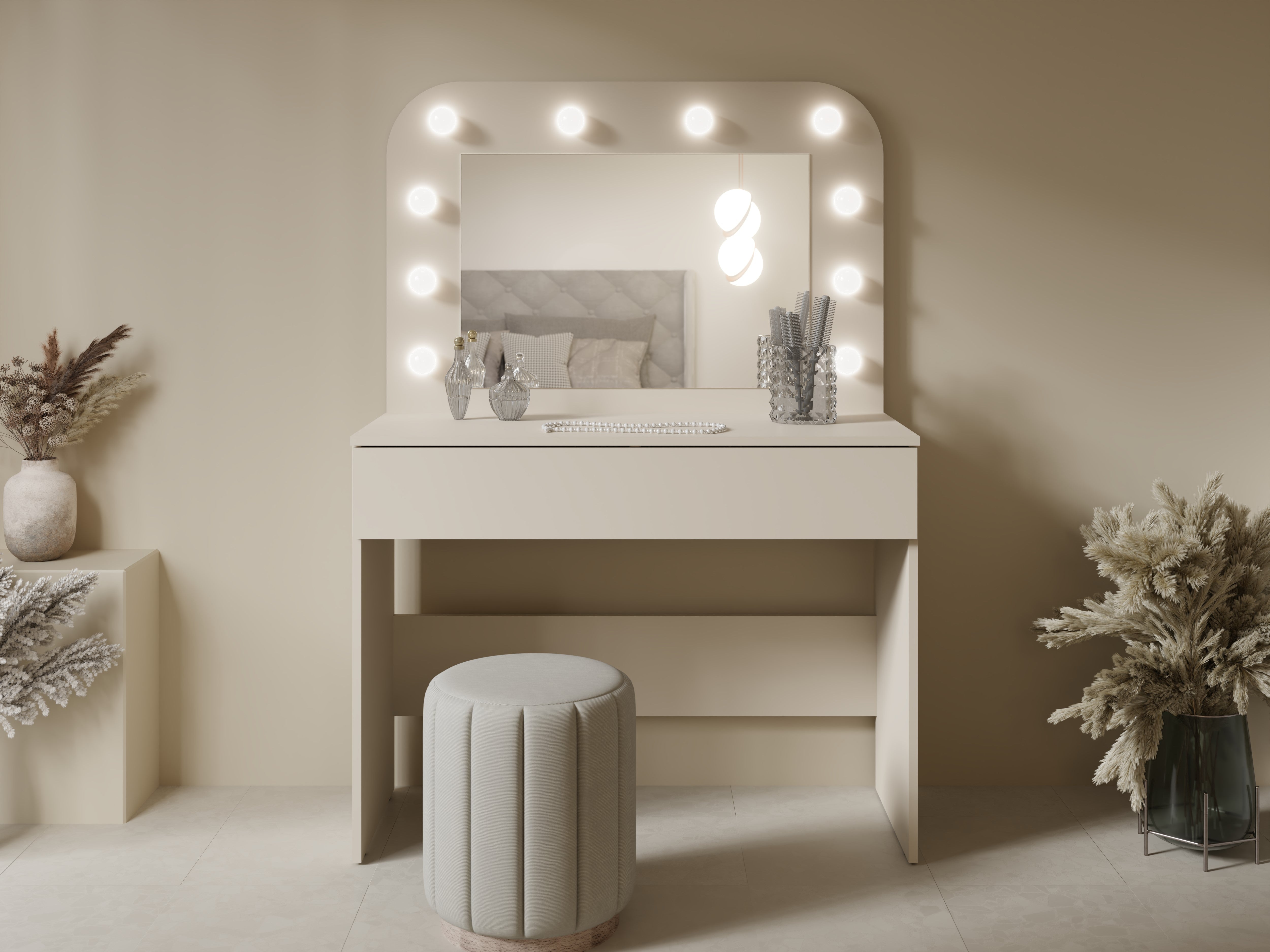 Toaletka GLAM z lustrem i oświetleniem LED - Kaszmirowy Beż