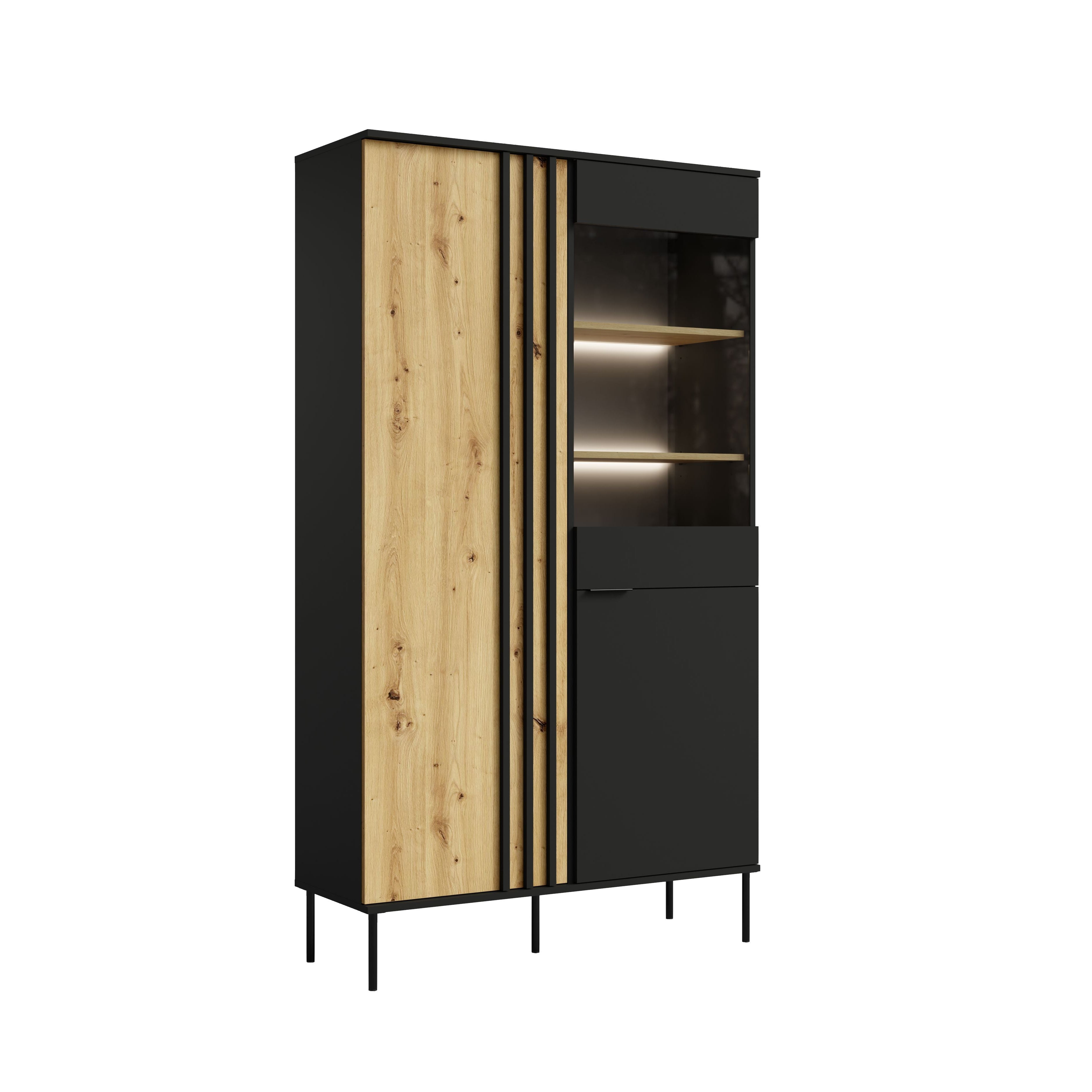 Witryna LUMINA dwudrzwiowa - Czarny Onyx / Dąb Artisan