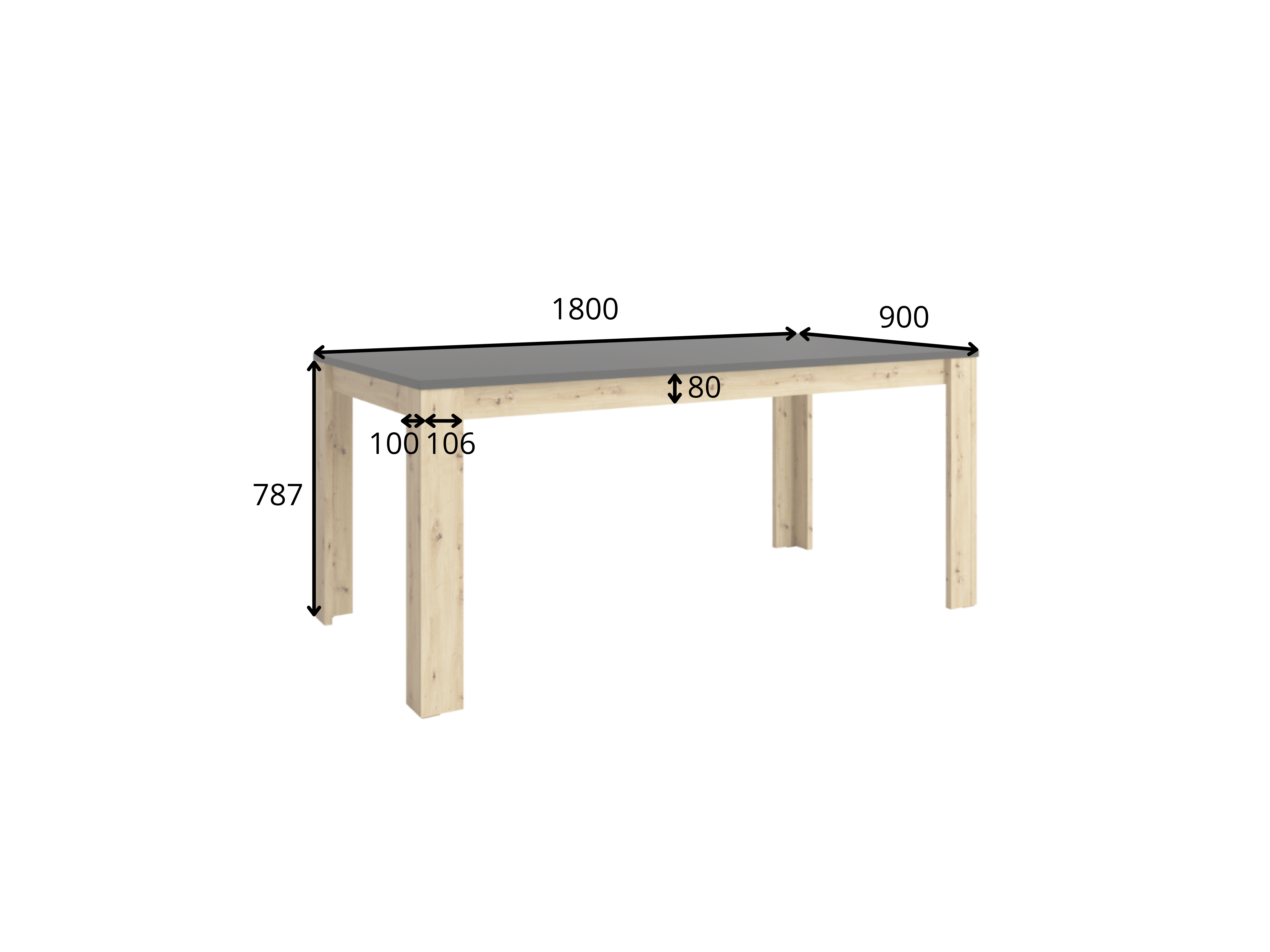 Stół LUMINA 180x90 - Czarny Onyx / Dąb Artisan