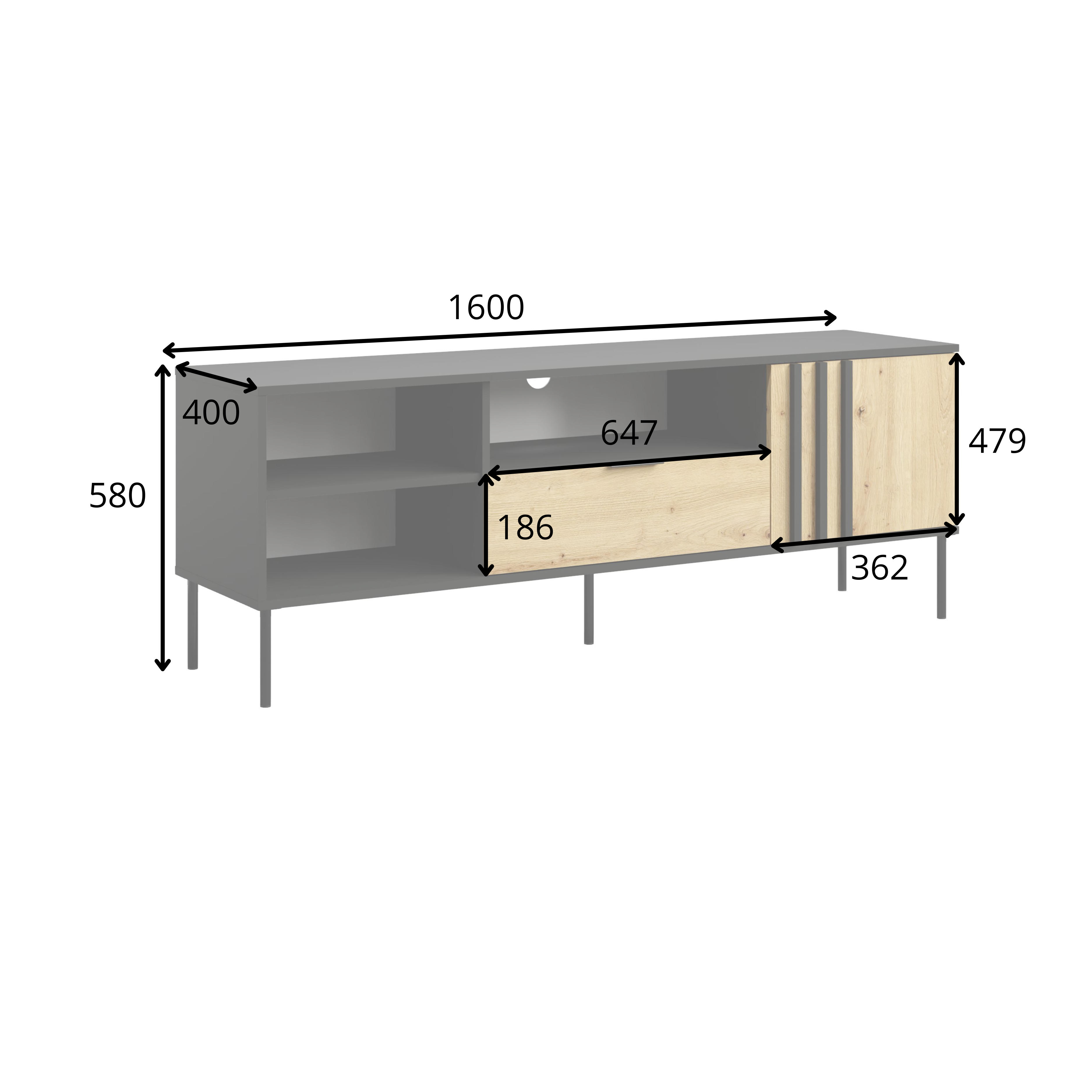 Szafka RTV LUMINA 160 cm - Czarny Onyx / Dąb Artisan