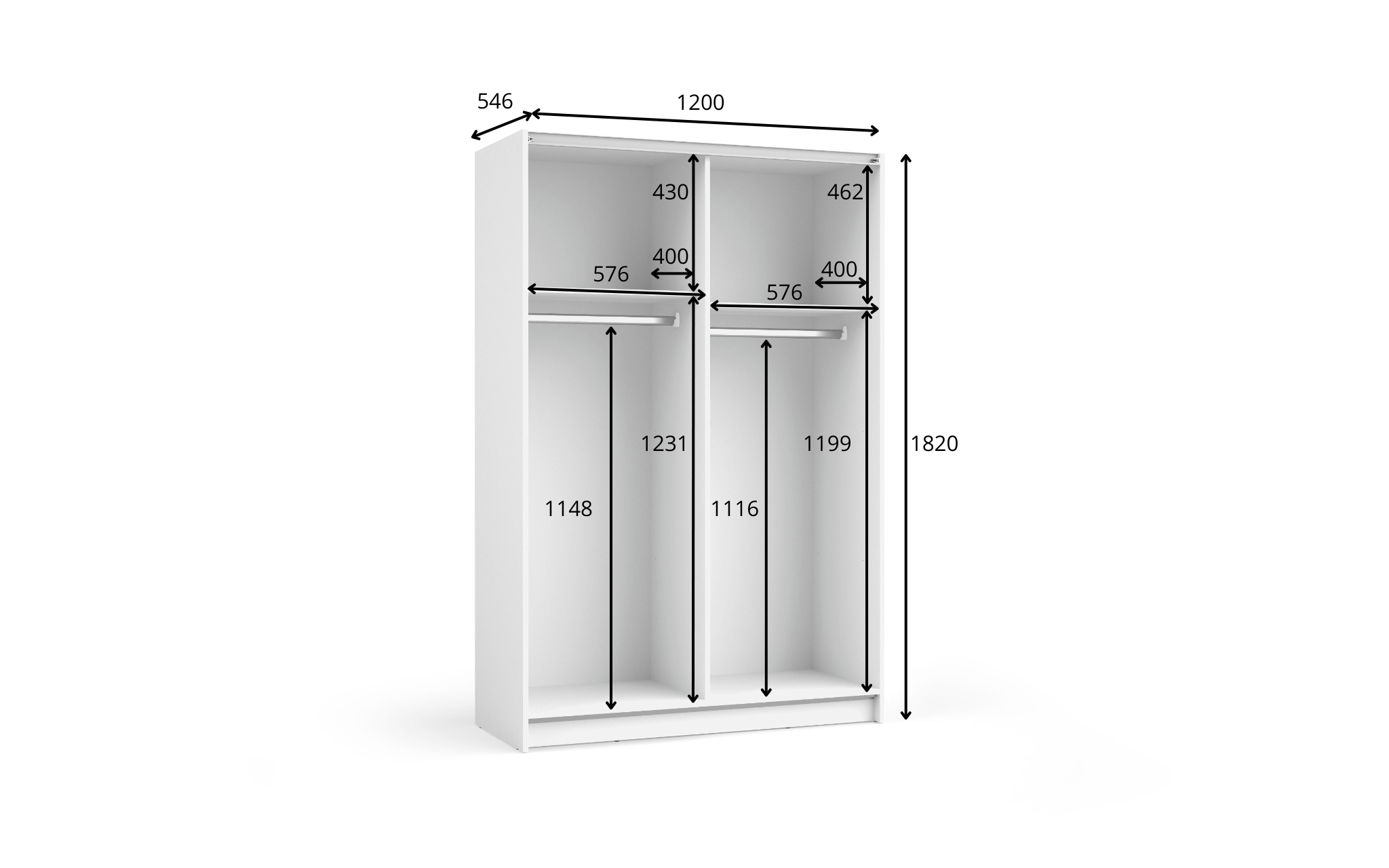 Szafa przesuwna PAVO 120 cm z lustrem - Kolor Biały