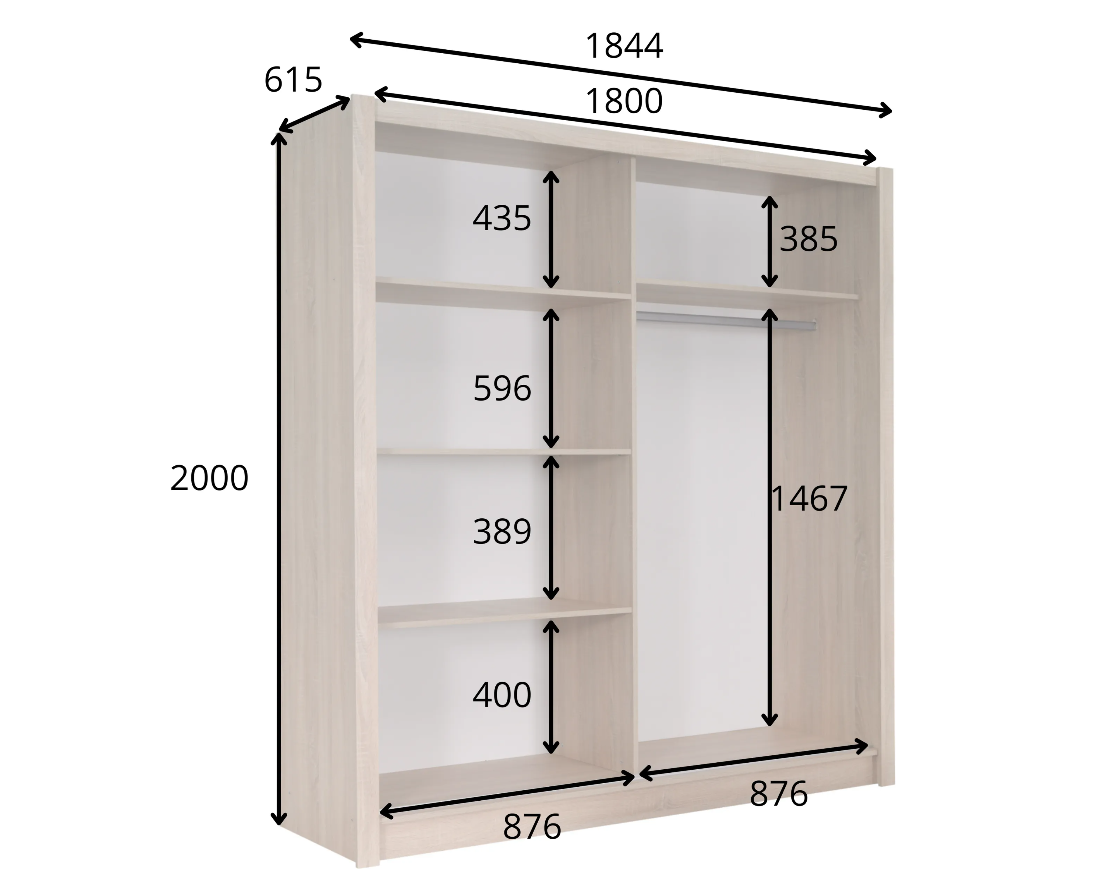 Szafa przesuwna HIZAR 180 cm z lustrem - Dąb Sonoma